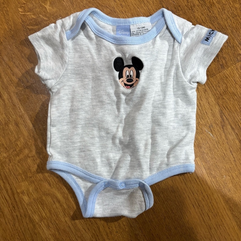 Vintage Disney Mickey Mouse embroidered 0 to 3 month gray and blue